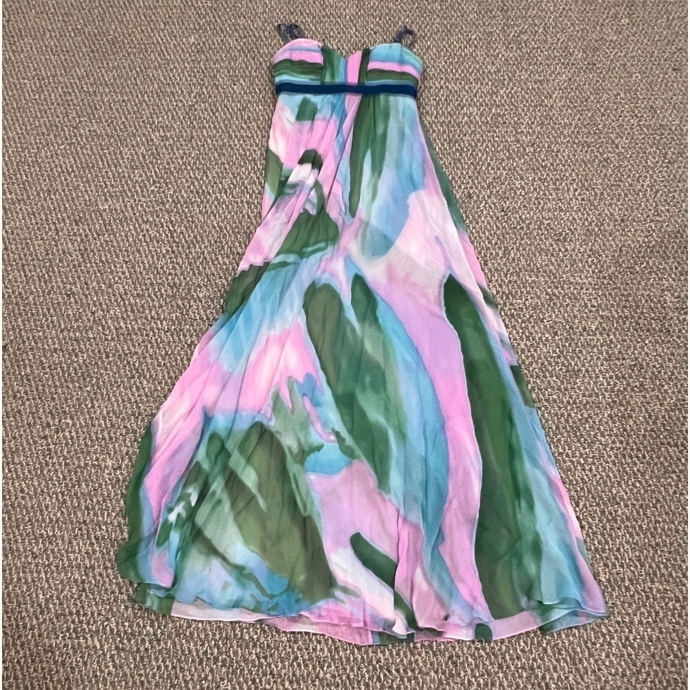 BCBGMaxAzria Silk Chiffon Watercolor Sleeveless Maxi Dress Size 4 Women’s